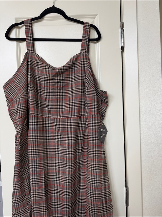 Ava & Viv Dresses & Skirts - NWT 3X Ava & Viv Plaid Midi Dress in Brown and Red